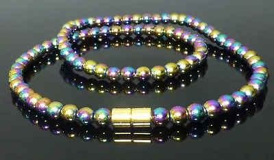 MAGNETIC RAINBOW HEMATITE NECKLACE 6mm Beads • £13.27