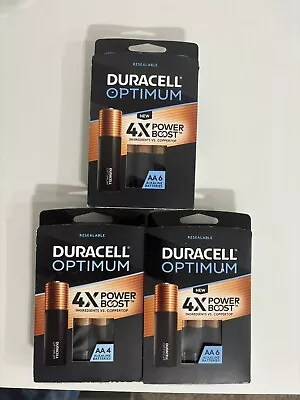 3 Pack New Resealable Duracell Optimum AA 6-Pack Alkaline Batteries: 4x Power • $29.99