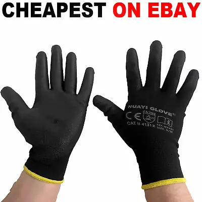 12/24 Pairs Pu Coated Safety Work Gloves  Garden Grip Mens Builders Gardening • £2.99