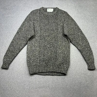 Donegal Woollen Sweater Mens 44 Small Gray Fleck Wool Fisherman Aran Ireland • $55.98