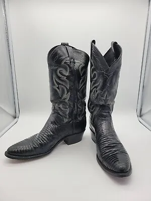 Dan Post Winston Lizard Black Pull On Western Round Toe Boots Men’s Size 8.5 D • $64.99