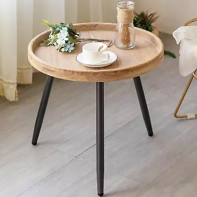 Log Desktop Round Side End Table Indoor Outdoor Wooden Tray Nightstand Table Wi • $73.99