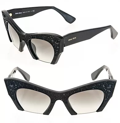 MIU MIU RASOIR 02Q Rock Sunglasses Cat Eye Black CRYSTAL Jewel Iconic MU02QS • $280.80