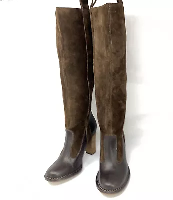 Frye Brown Leather Villager Pull On Boots Sz 7.5 M Knee High Y2K Classic • $64.99