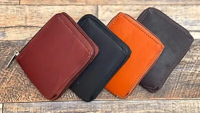 Genuine Cowhide Leather Mens Zipper Zip-Around Bifold Popular Wallet • $12.09