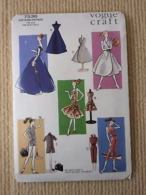 VOGUE 7536 Uncut BARBIE Fashion Doll Sewing Pattern Create 1958 Looks • $14.99