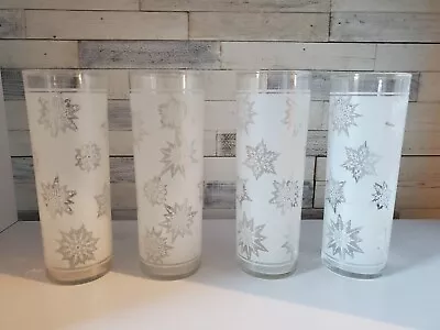 MCM Set 4 Vtg FEDERAL GLASS 60s Hi-ball Tom Collins Frosted Snowflake Tumblers • $18.99