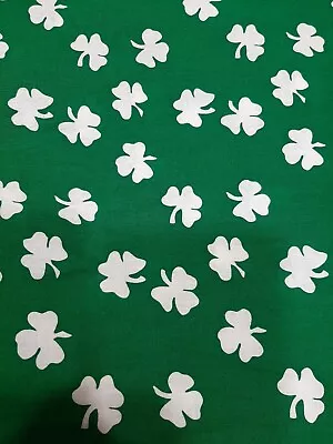 2+ Yards Green Cotton Fabric White Clover Club Irish Shamrock Cut Off The Roll • $6.50