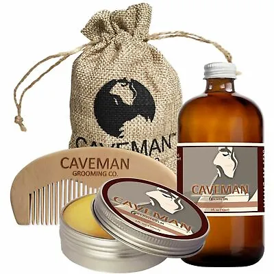 Hand Crafted Caveman™ Beard Growth Oil + Beard Balm + Handmade Comb - Bay Rum • $11.99