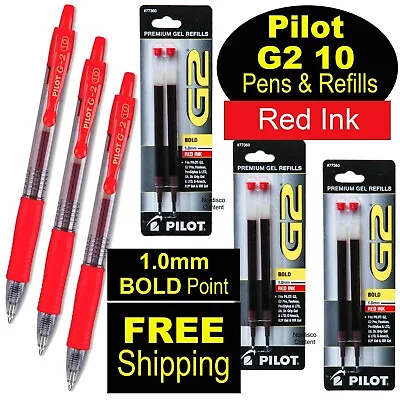 Pilot G2 10 Red 1.0mm Bold Point Red Gel Ink Rollerball Pens & Refills • $14.99