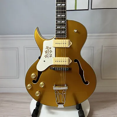 Factory Left Handness Hollow Body Metallic Gold Electric Guitar P90 Pickup • $332.50