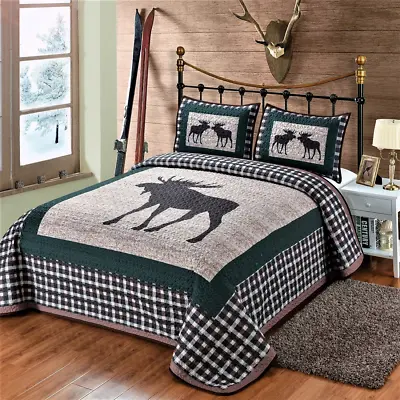 Moose Quilt Bedding Set Lodge Cabin Mountain Style Bedspread Coverlet • $72.50