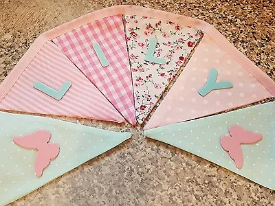 £1 • Buy Personalised Butterfly Bunting- Mint & Pink Mix-any Name-£1 Per Flag, Free P&p