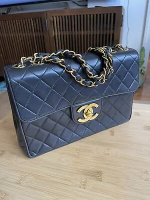 Chanel Vintage Classic Flap Bag Lambskin Quilted Jumbo Black. • $4000
