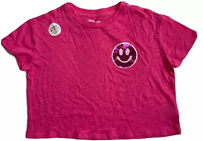 Epic Threads Cropped T-Shirt Girl's Small Pink 2-Sided Sequins Short Sleeves • $12.99