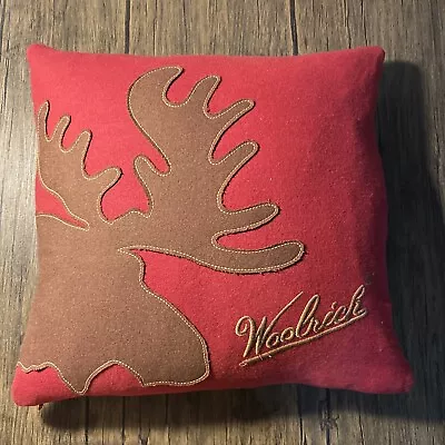 EUC Woolrich 15x15” Pillow With Moose Burgundy/Deep Red Clean Removable Cover • $11