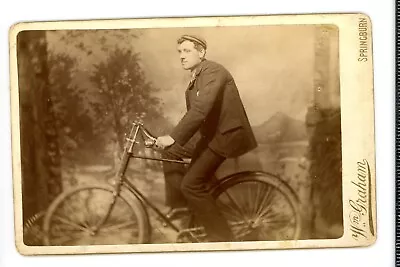 Man With Bike Bicycle Vintage Antique Cabinet Card Photo Springburn Scotland • $16.99