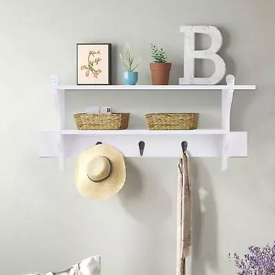 £6.49 • Buy Floating Wall Mount Shelves Clothes Hook Rack Key Storage BagHanger Holder Unit