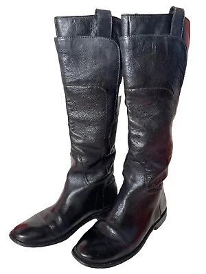 Frye Paige Tall Riding Knee High Boots Black All Leather Women's Size 6.5 Boho • $58.60