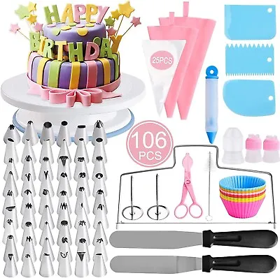 £19.85 • Buy 106 PCS Cake Decorating Kit, Professional Baking Tools With Cake Turntable Stand