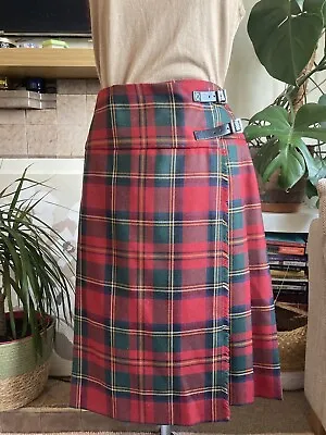 House Of Bruar Scotland Skirt Kilt 100% Wool Knee Length Red Tartan Plaid UK 16 • $49.73