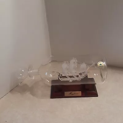 Mayflower Glass Sculpture England Rare/Unique Ship In A Bottle With Base. • $24.99