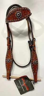 FAB Floral Tooled Circle Y Headstall Browband W Topaz Brown Crystal Conchos + • $75