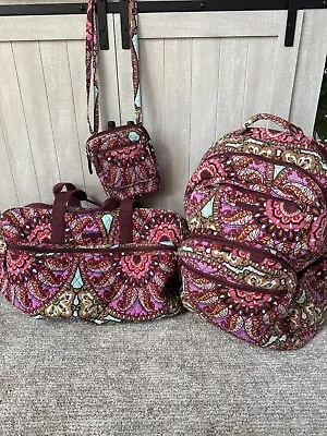 Vera  Bradley Used 3 Piece Set Large Tote Backpack And Mini Cross Body Purse  • $50