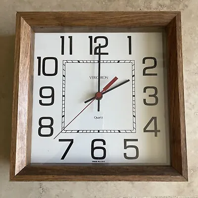 Vintage 11”x11” Verichron Wall Clock Quartz Made In USA Works Real Wood Frame • $24