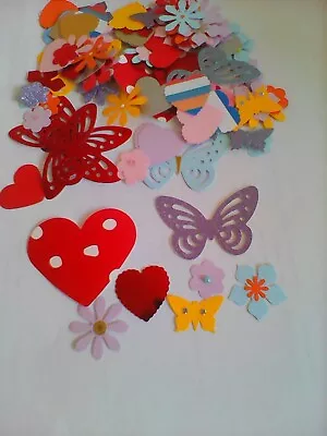 100 Mixed Flowers. Butterflies And Hearts For Card Making Embellishments  • £2