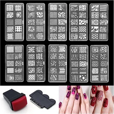 Nail Art Stamp Stencil Stamping Template Plate Set Tool Stamper Design Kit-EN • $14.90