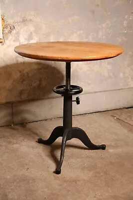 Vintage Antique Industrial Table Pub Bar End Table Cast Iron Adjustable Base • $647.50