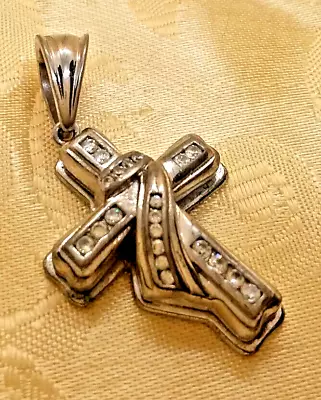 Sterling Silver & CZ Men's Unisex Heavy 3-D Cross GM + 20  Link Chain Italy • $68