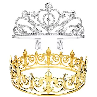 2 Pcs King And Queen Crowns Set For Prom Birthday Gift Set Wedding Party • $32.99