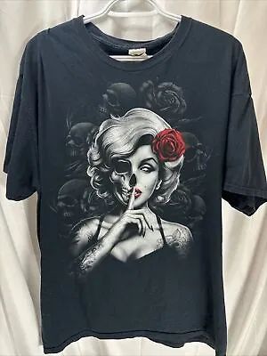 Tattoo Marilyn Monroe T-Shirt Men's XL Black White Red Skull Artwork Rose • $10