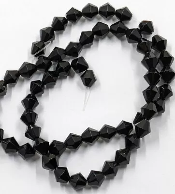 Vintage Glass Beads Opaque Black Faceted Bicone About 6mm 56 Pc • $6