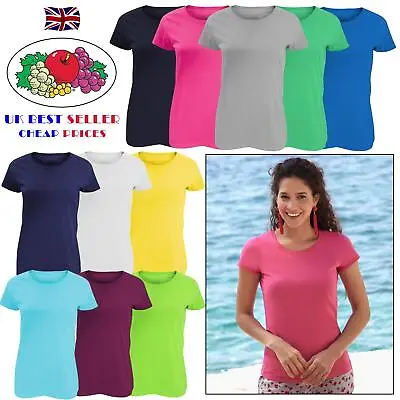 £5.99 • Buy Ladies Plain T-Shirts Womens Fruit Of The Loom Coloured Cotton Fitted Tee Shirt