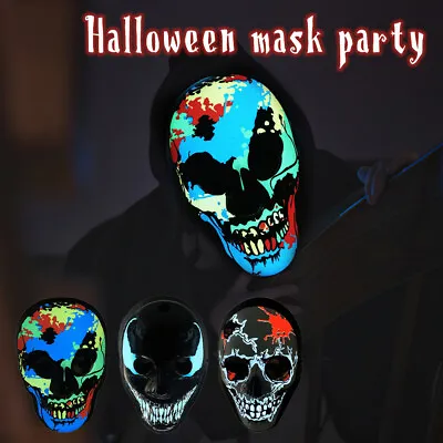 Scary Halloween Clubbing Light Up LED Mask Face Costume Rave Cosplay Party Props • $18.98