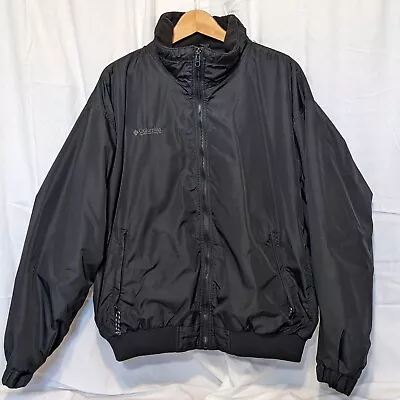 Columbia Bomber Jacket Vintage Black Large Nylon Fleece Lined 90s Skiing • $26