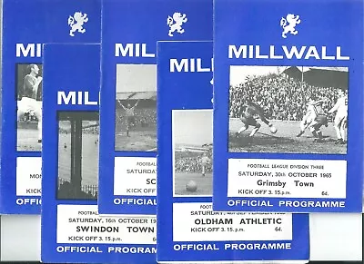 5 X MILLWALL PROGRAMMES 1965-66 • £2.90