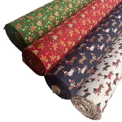 Christmas Polycotton Fabric Sausage Dogs Ginger Biscuit 112 To 114cm Wide • £2.99