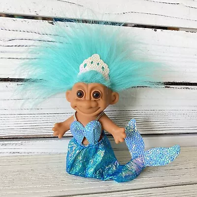 Russ Mermaid Troll Doll Vintage 5  Pearl Iridescent Outfit Aqua Hair Crown 90s • $39.95