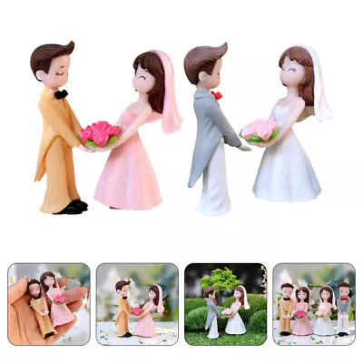  2 Pairs Lovely Couple Decor Wedding Dolls Bride And Groom Cake Dress Statue • £6.79