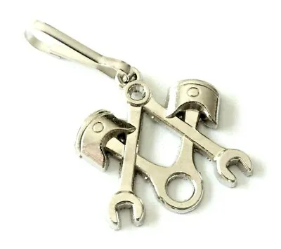 Piston Masonic Wrench Mechanic Harley Indian Chrome ZIPPER PULL CLIP • $12.99