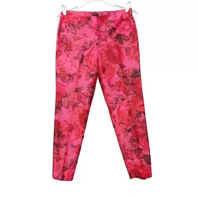 J Crew Pants Womens Size 2 Satin Watercolor Roses Pink Red Tapered Ankle New • $44.99