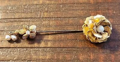 Vintage Miriam Haskell Stick Pin. Goldtone Faux Pearl. Estate Find • $36