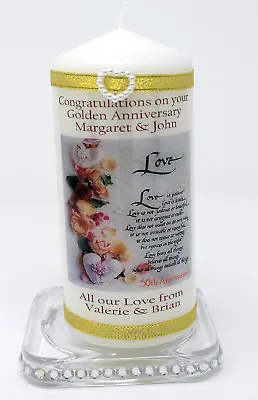 Personalised  Golden Wedding  Anniversary Gift 50th Candle Cellini Candles • £17.99