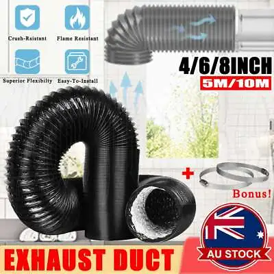 150mm 4/6/8Inch Aluminium Ducting Flexible Pipe Hose Exhaust Duct Inline Fan • $24.95