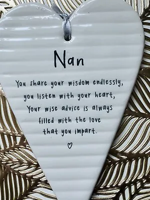 Nan/Nanny/Nanna.Ceramic Heart Shape Plaque.With Message Of Your Love.18x12cm • £3.56