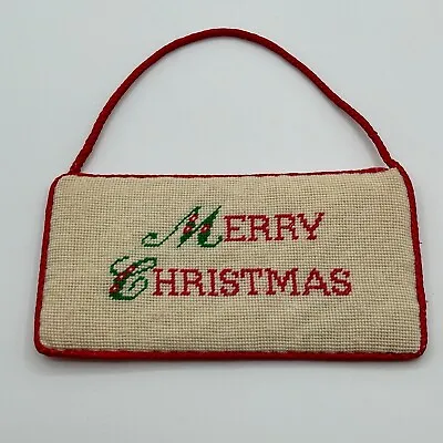 Vintage  Merry Christmas  Needlepoint Accent Door Hanger 4” X 6  • $14.95